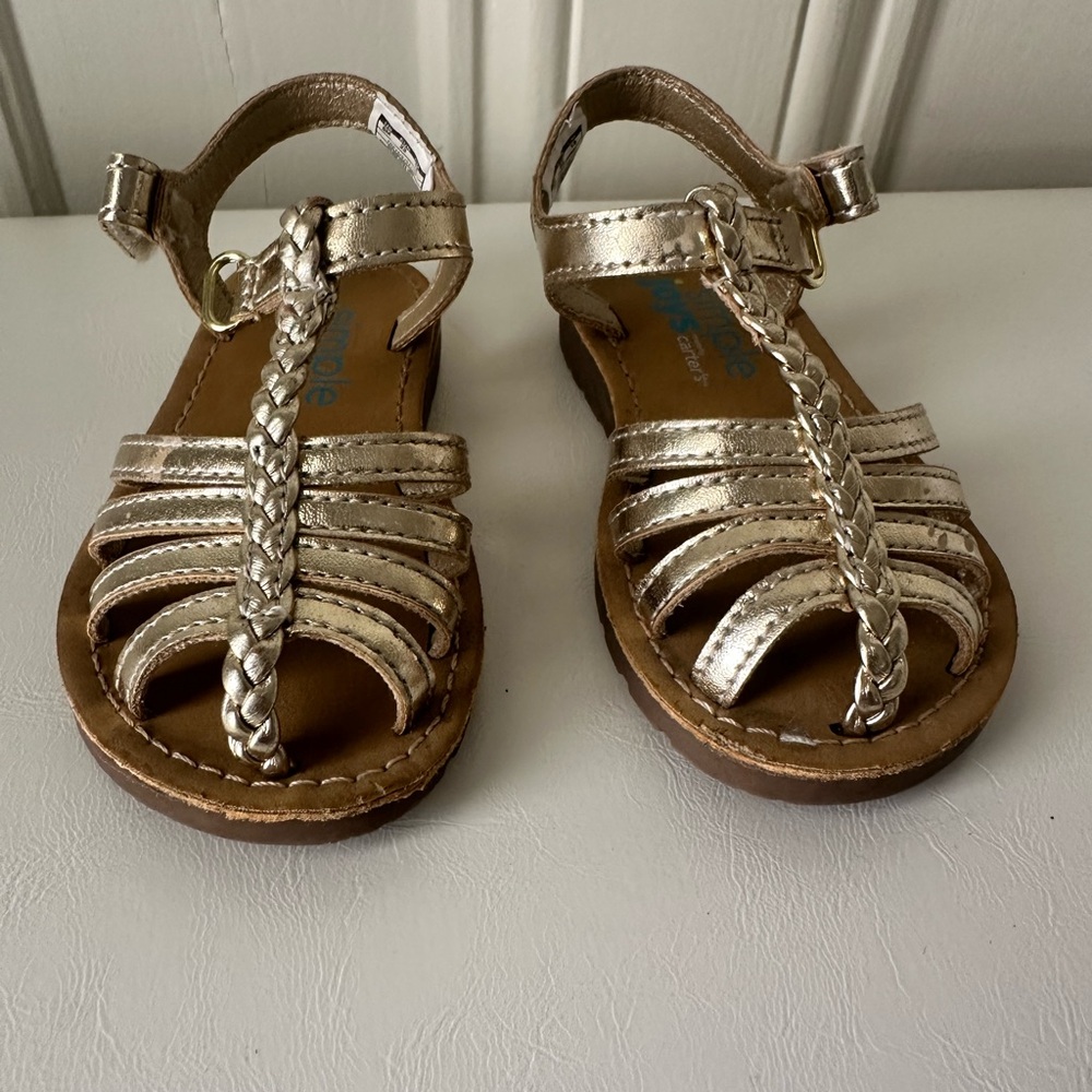 Toddler Girls Metallic Gold Braided Strap Sandals - Size 6 Toddler Shoes